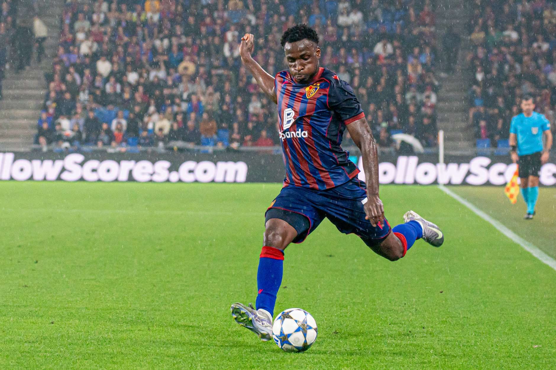 Philip Otele strikes the ball