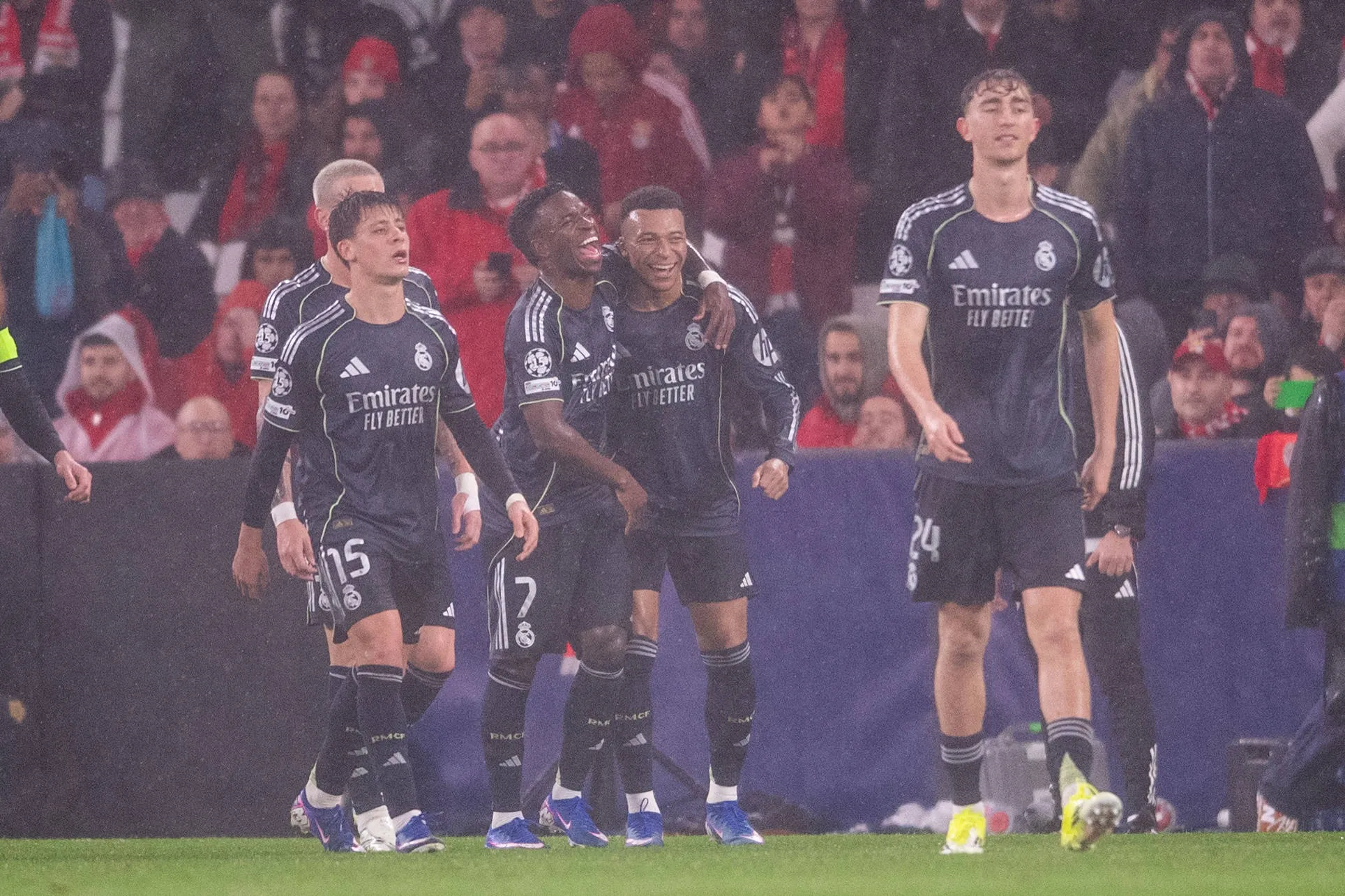  Kylian Mbappe of Real Madrid CF celebrates his goal during the UEFA Champions League 2025/26 MD8 match between SL Benfica and Real Madrid
