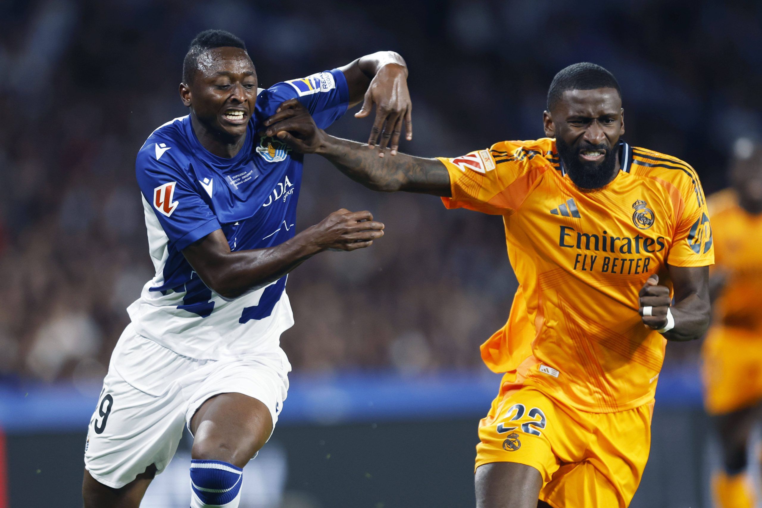 Umar Sadiq and Antonio Rudiger Spanish La Liga EA Sports match between Real Sociedad 0-2 Real Madrid at Reale Arena in San Sebastian, Spain
