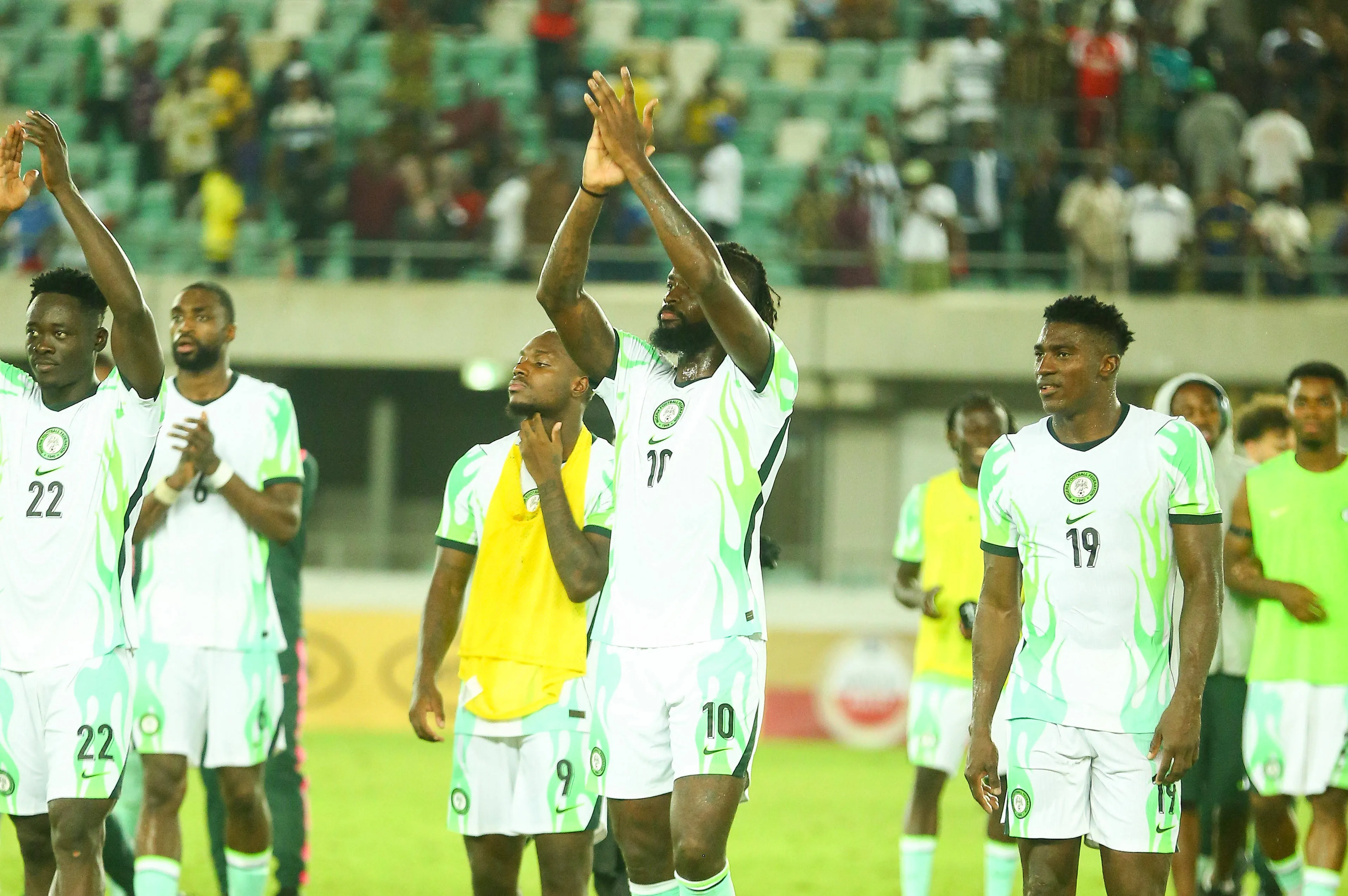 Tolu Arokodare, Semi Ajayi, George Ilenikhena, Taiwo Awoniyi, Nigeria during the PAMOJA 2027 Africa Cup of Nations AFCON qualifier match between Nigeria and Madagascar at Godswill Akpabio Stadium on September 25, 2026 in Uyo, Nigeria