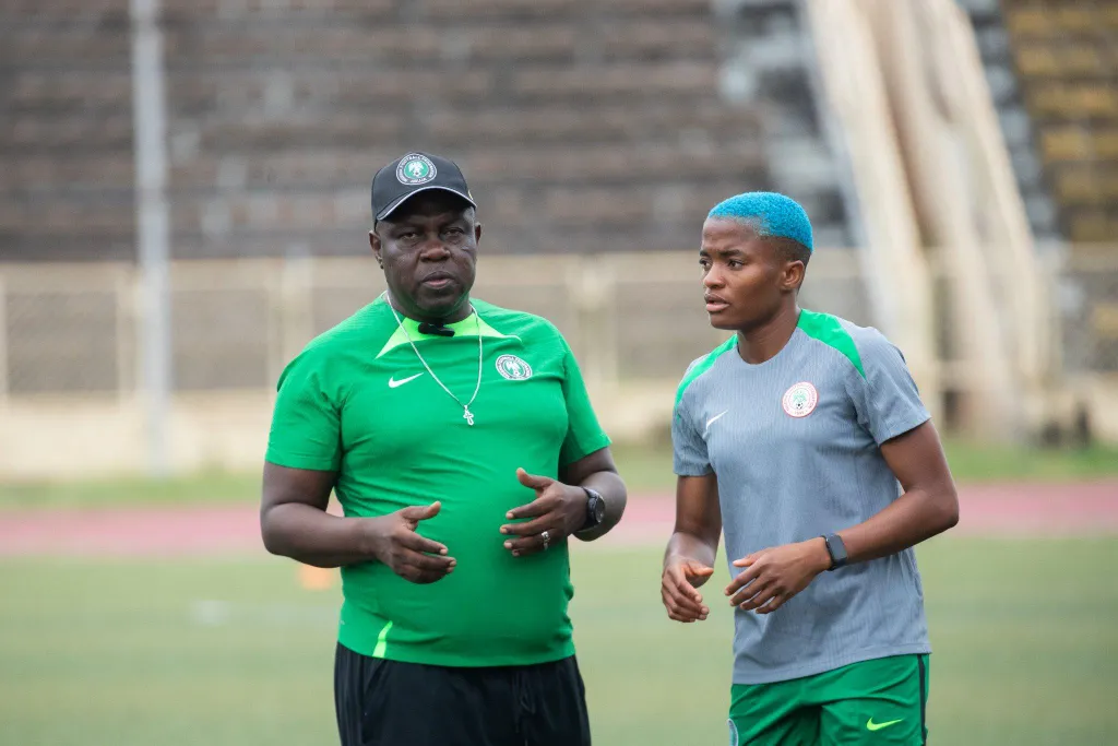 Nigeria’s Super Falcons coach Justine Madugu and captain Ajibade