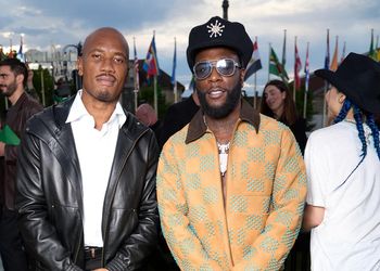 Star boys link-up: Chelsea Legend Didier Drogba poses shot with Afrobeats stars Wizkid and Burna Boy