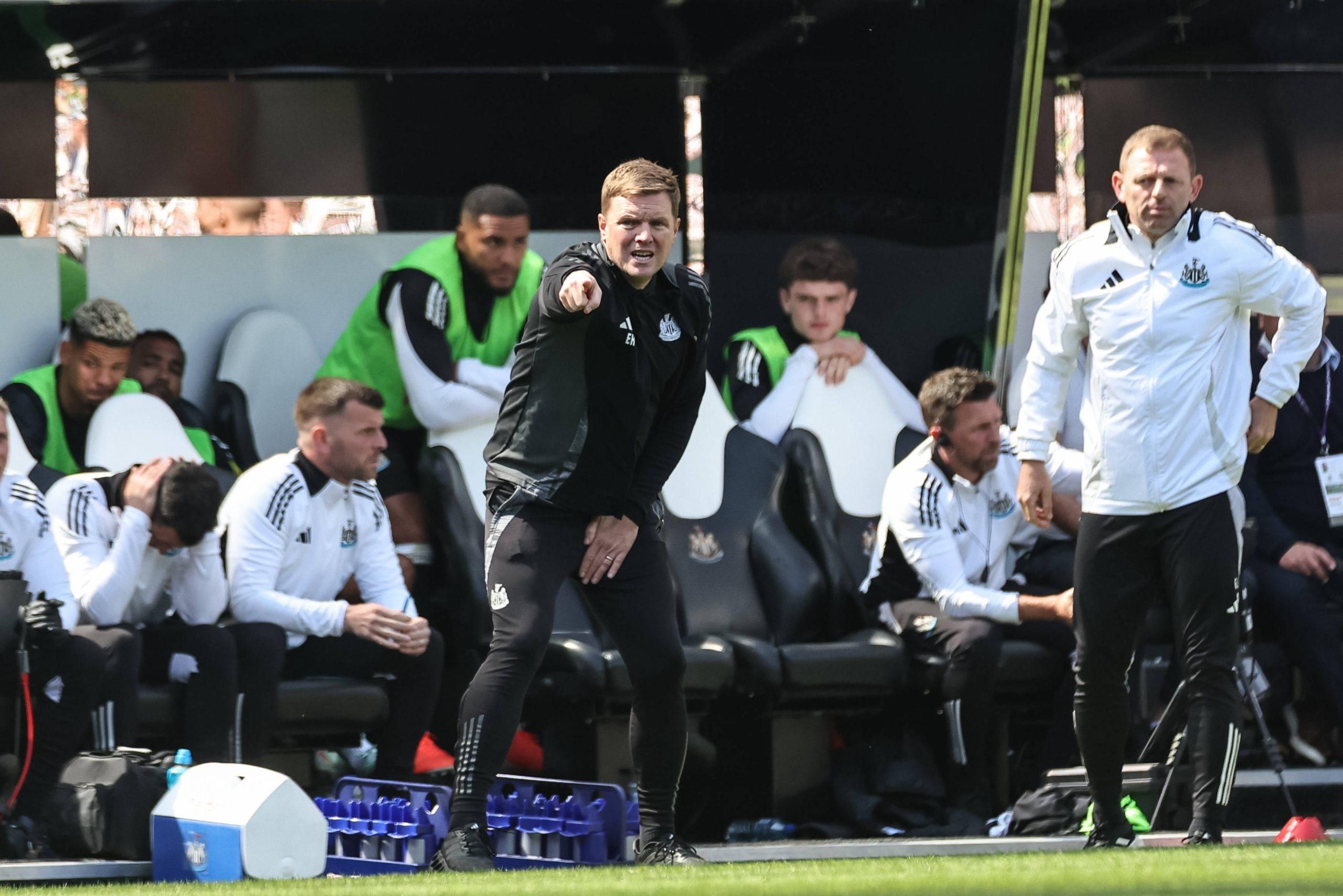 Eddie Howe manager of Newcastle United reacts in the technical area