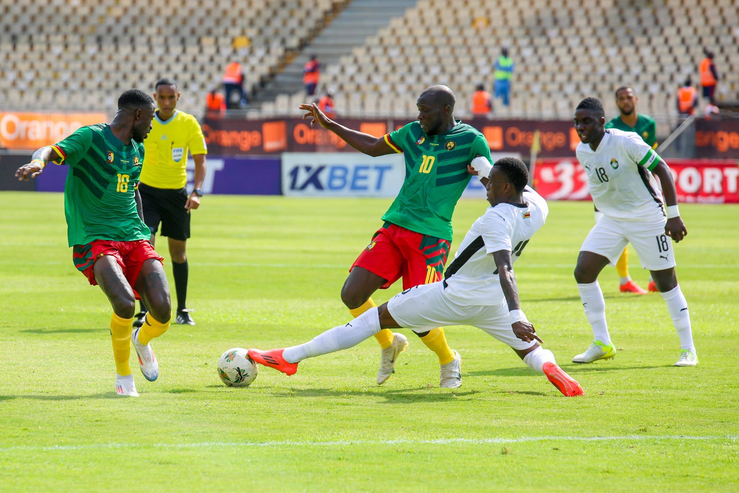 Vincent Aboubakar and Zimbabwe defenders during the Men s 2025 Africa Cup of Nations AFCON qualifier match between Cameroon and Zimbabwe