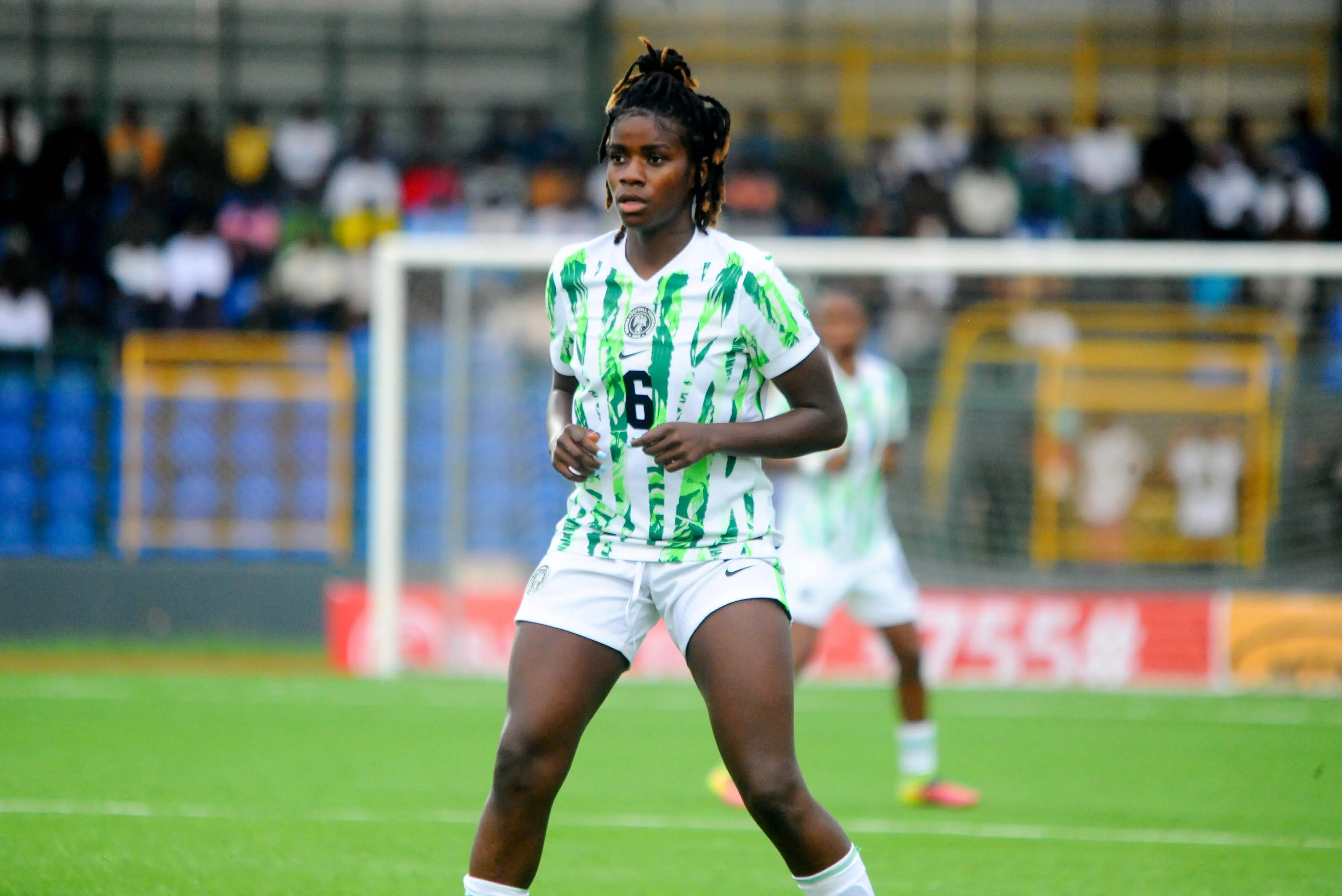 Okoronkwo Esther of Nigeria during the 2026 Wafcon Qualifiers match between Super Falcons of Nigeria and Benin Republic at MKO Abiola Stadium on October 28, 2025 in Abeokuta, Nigeria.