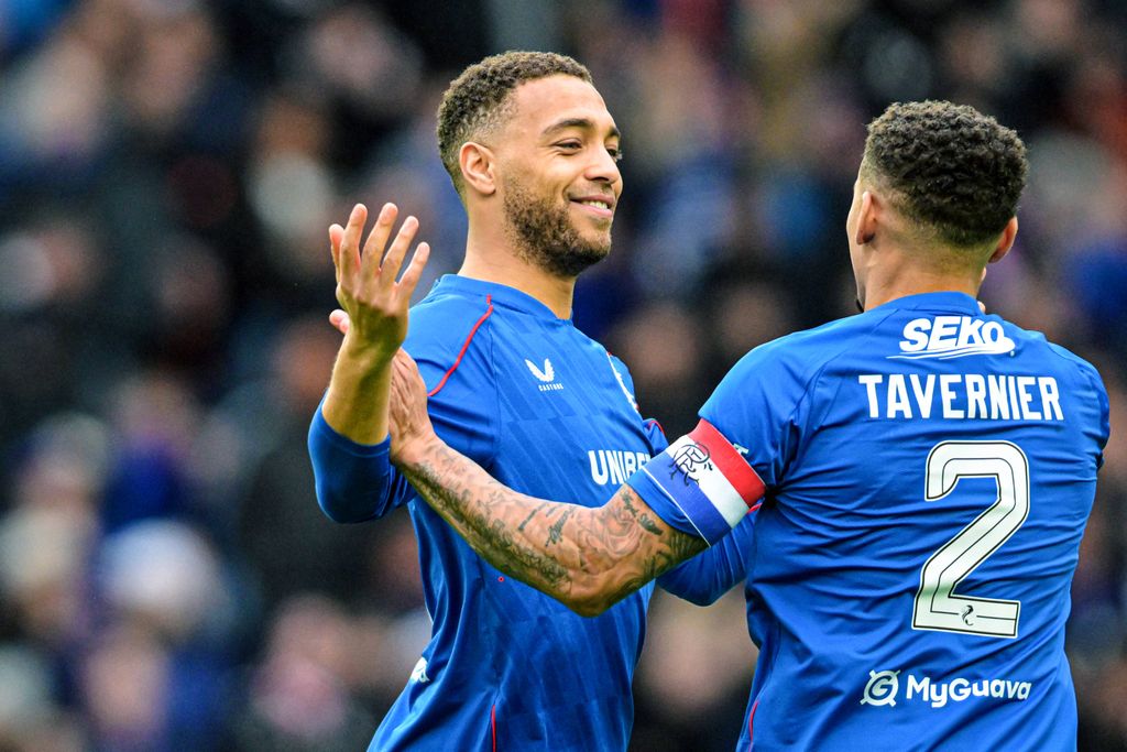 Cyriel Dessers and James Tavernier of Rangers.