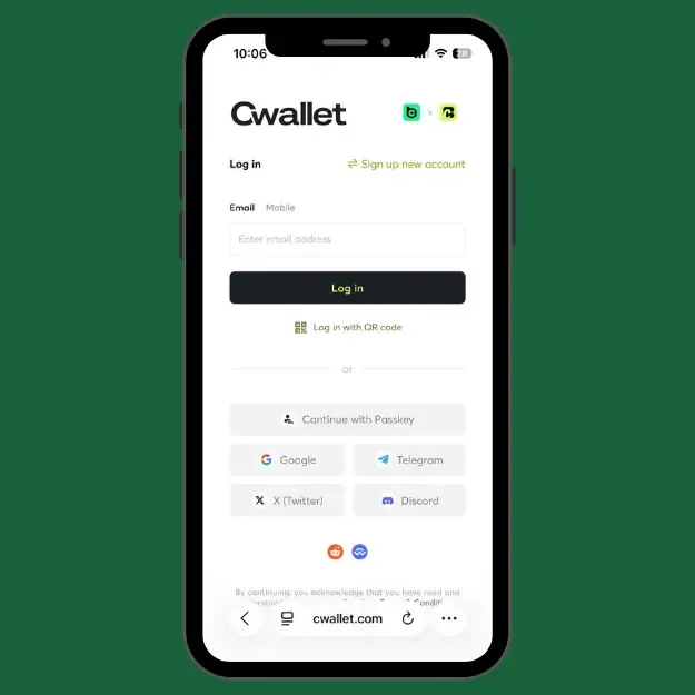 BC.Game registration with CWallet showing the page to connect and link the wallet to the BC.Game account.