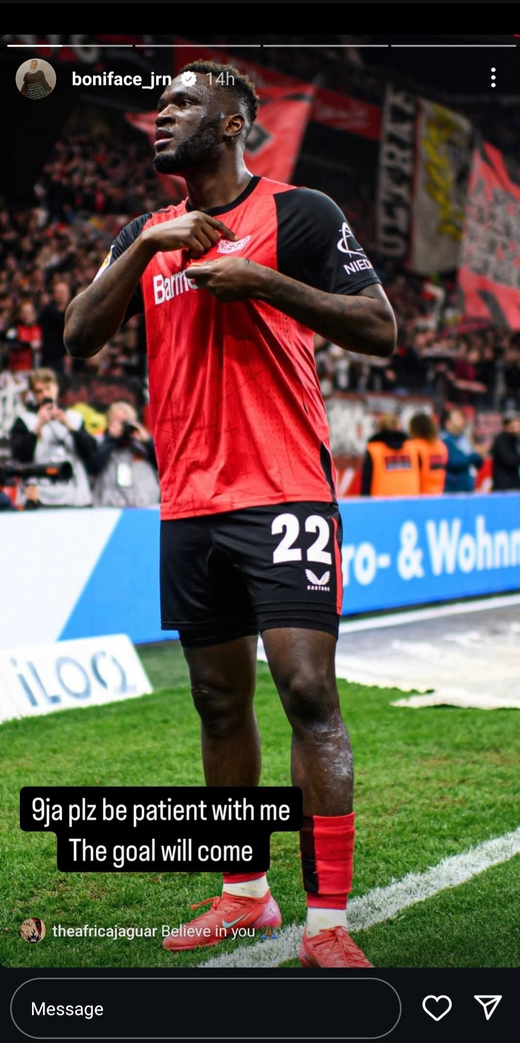 Victor Boniface for Bayer Leverkusen (Photo credit: IG)