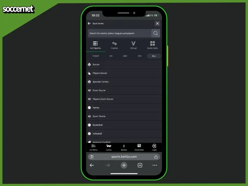 Bet9ja review of the sports on offer for bettors to play.