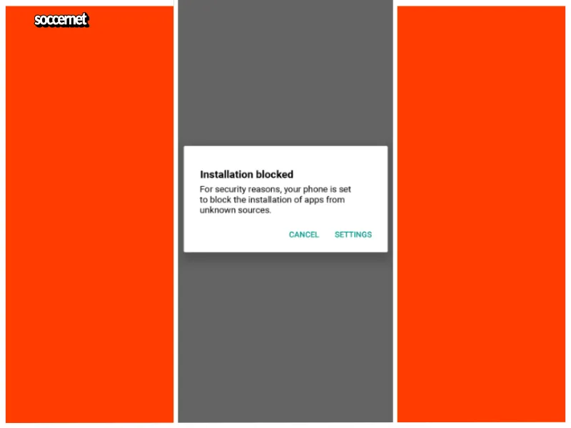 Betano APK installation blocked screen on Android with options to cancel or go to settings.
