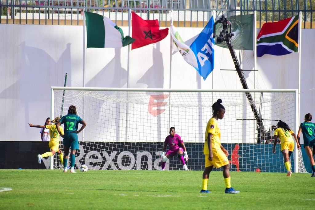 South Africa equalise from the spot against the Super Falcons of Nigeria.