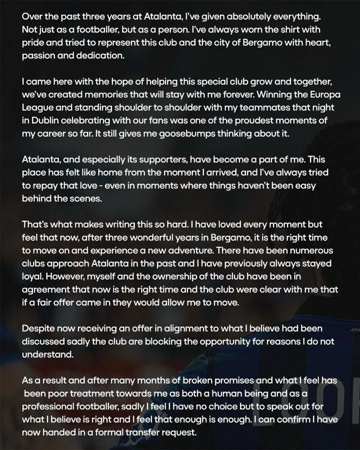 Ademola Lookman's message on X