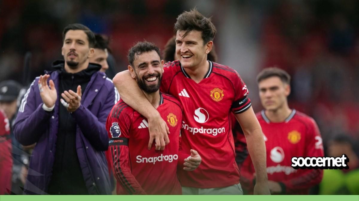 Bruno Fernandes and Harry Maguire of Manchester United celebrate after the Premier League match between Manchester United and Sunderland