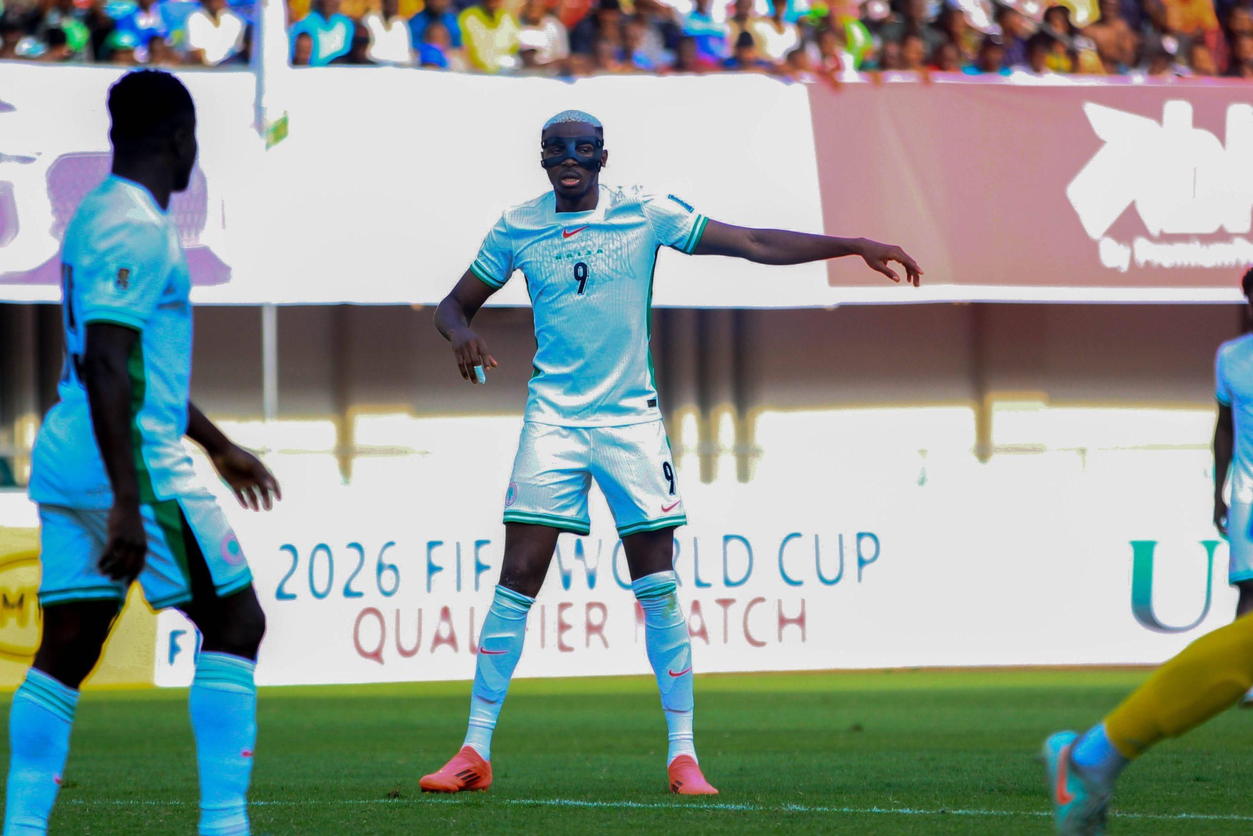 Victor Osimhen during the 2026 FIFA World Cup qualifying match between the Super Eagles of Nigeria and the Amavubi of Rwanda at the Godswill Akpabio Stadium
