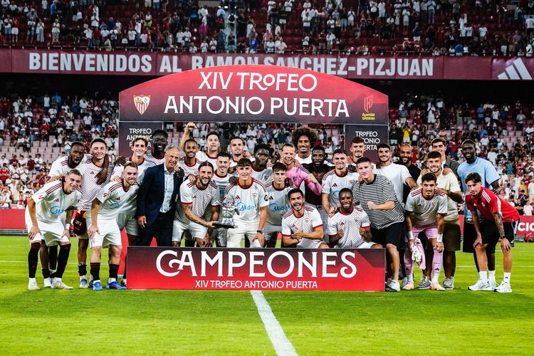 Kelechi Iheanacho and Akor Adams Join Sevilla in celebrating the Antonio Puerta Trophy Victory 