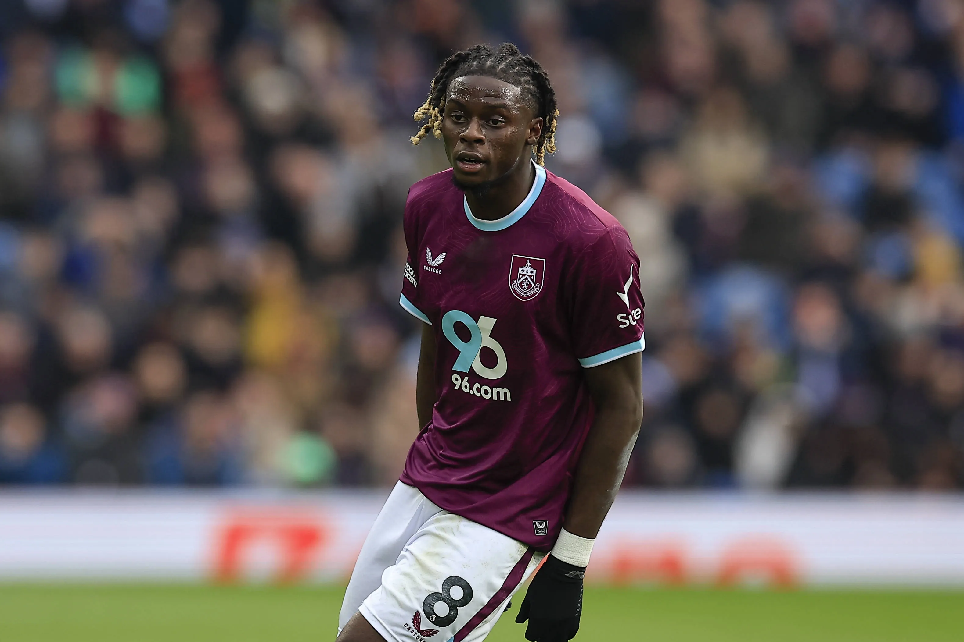 Lesley Ugochukwu 8 of Burnley during the Premier League match between Burnley and Chelsea at Turf Moor, Burnley, England on 22 November 2025.