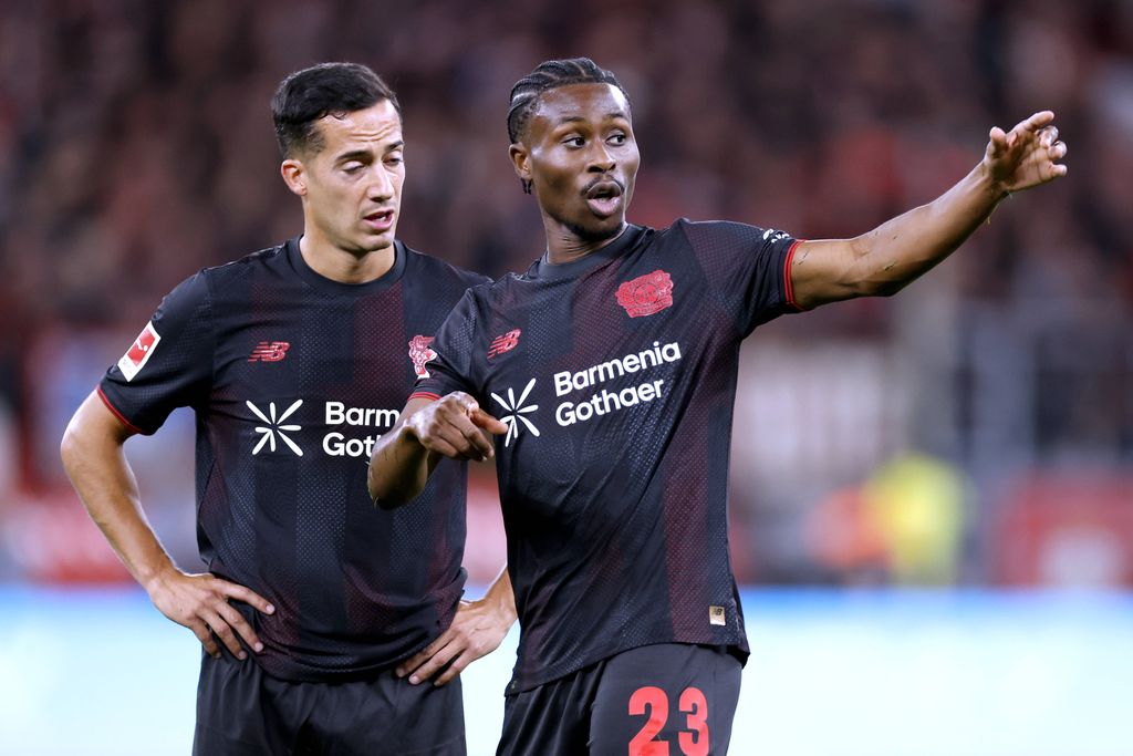 TELLA Nathan Team Bayer 04 Leverkusen with VAZQUEZ Lucas DFL Bundesliga Season 2025 2026 Match Bayer 04 Leverkusen