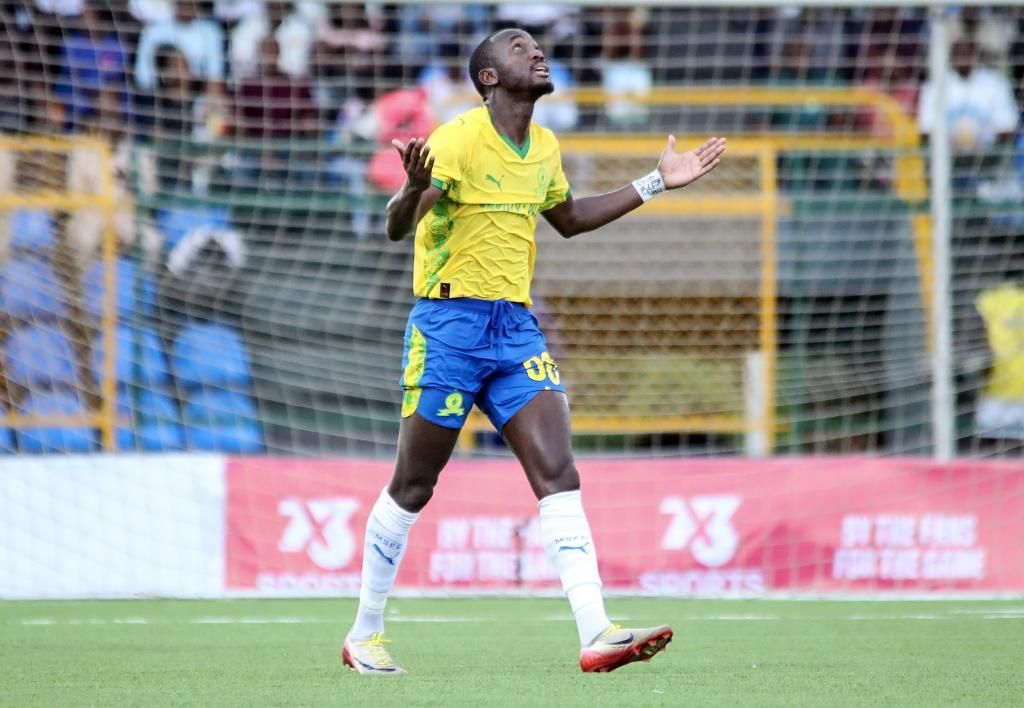 Mamelodi Sundowns thumped Remo Stars 5-1 in their CAF Champions League 2nd Preliminary Round 1st Leg at M.K.O. Abiola International Stadium, Peter Shalulile celebrates his second goal