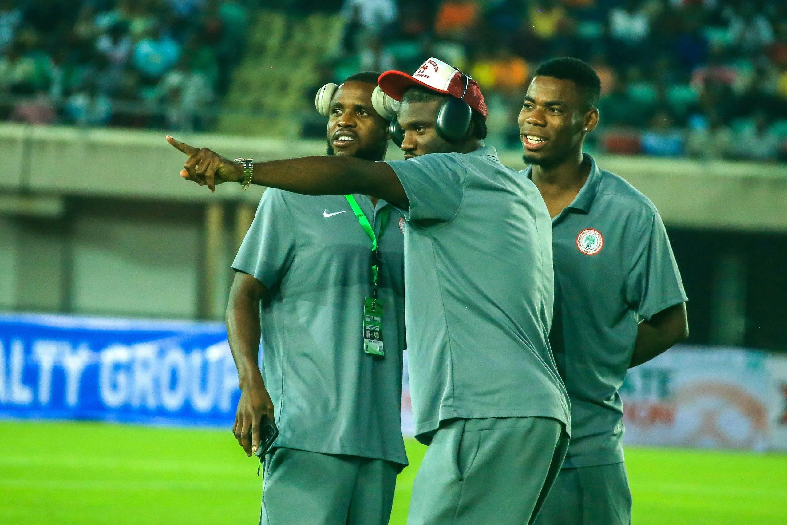 Frank Onyeka, Raphael Onyedika during the 2026 FIFA World Cup, WM, Weltmeisterschaft, Fussball Qualifier match between Nigeria and South Africa at Goodswill Akpabio International Stadium