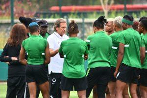 Super Falcons' coach with the team during training