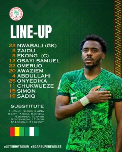 Super Eagles lineup against Guinea 