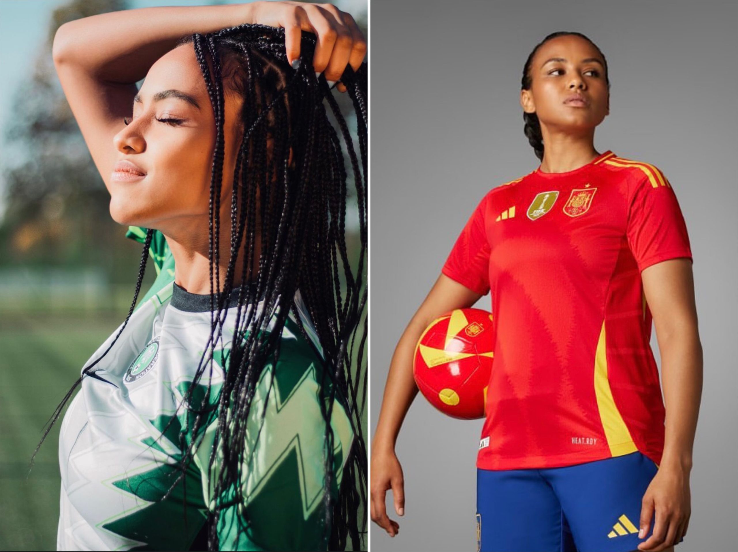 Photos Super Falcons Onyinyechi Salome Zogg models Spain Olympic kit in controversial Adidas campaig