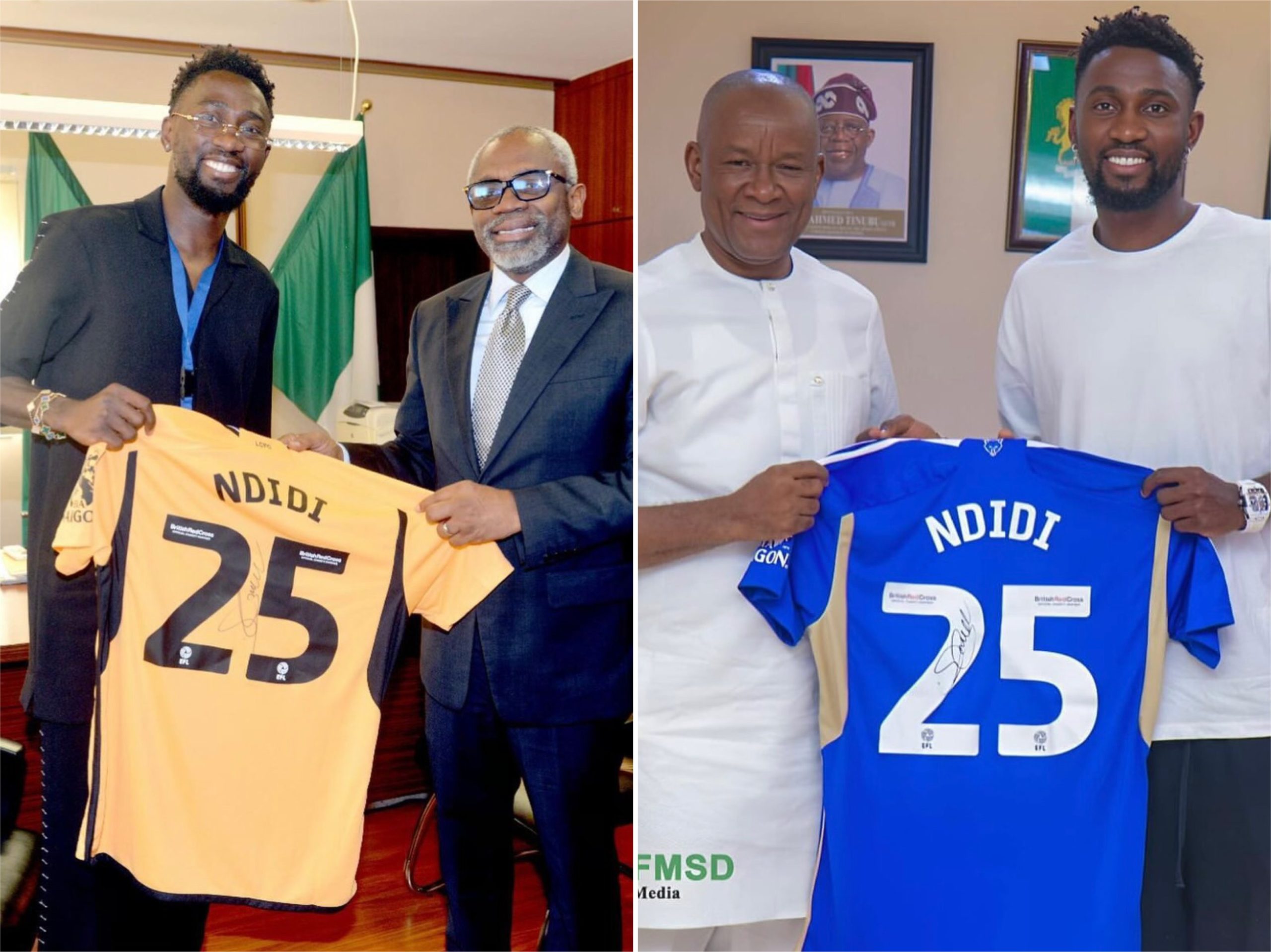 Photos: Wilfred Ndidi pays courtesy visit to Chief of Staff of the federation Honorable Gbajabiamila and Minister of Sports John Enoh