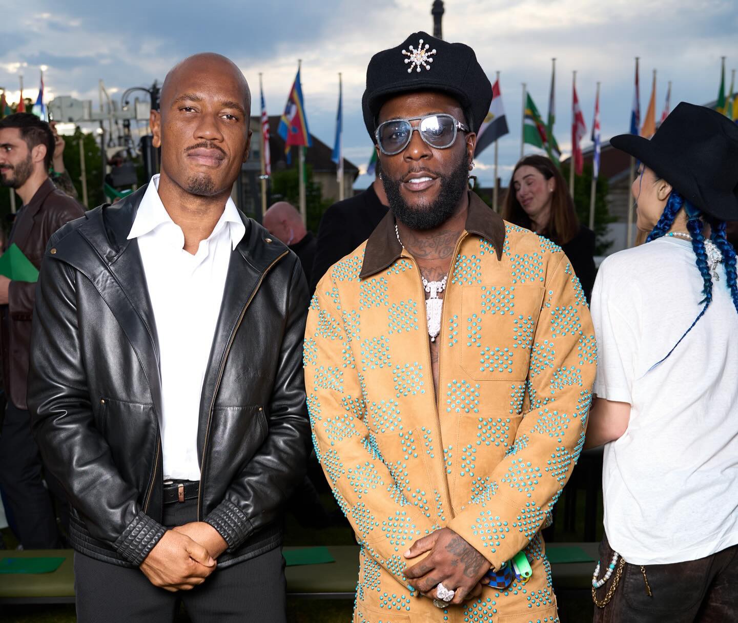 Star boys link-up- Chelsea Legend Didier Drogba poses shot with Afrobeats stars Wizkid and Burna Boy