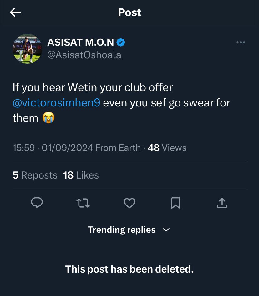 Assiat Oshoala on Victor Osimhen