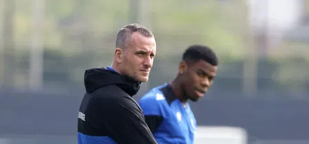 Club Brugge manager Nicky Hayen and Onyedika